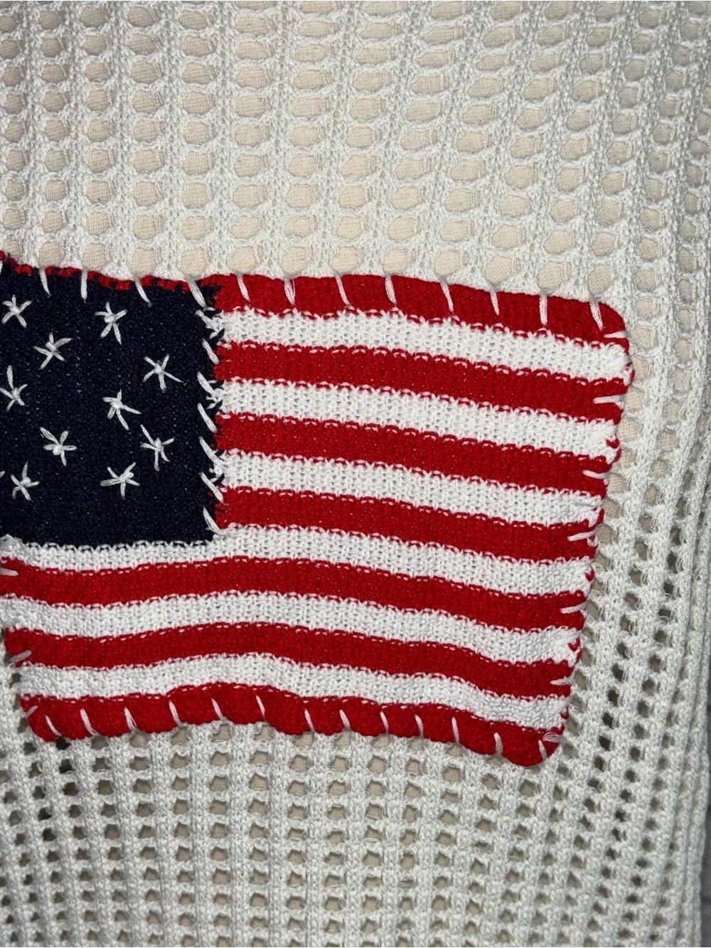 Zenana Boutique American Flag Open Weave Crochet Cap Sleeve Sweater Size M - Picture 4 of 10